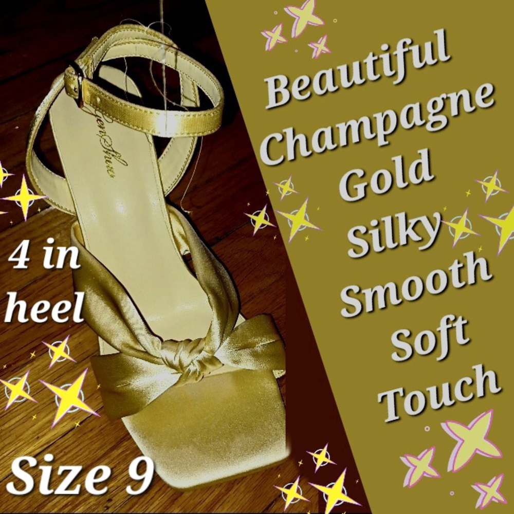 Elegant Champagne Gold Silky Smooth Soft to Touch 4 In heels , Size 9